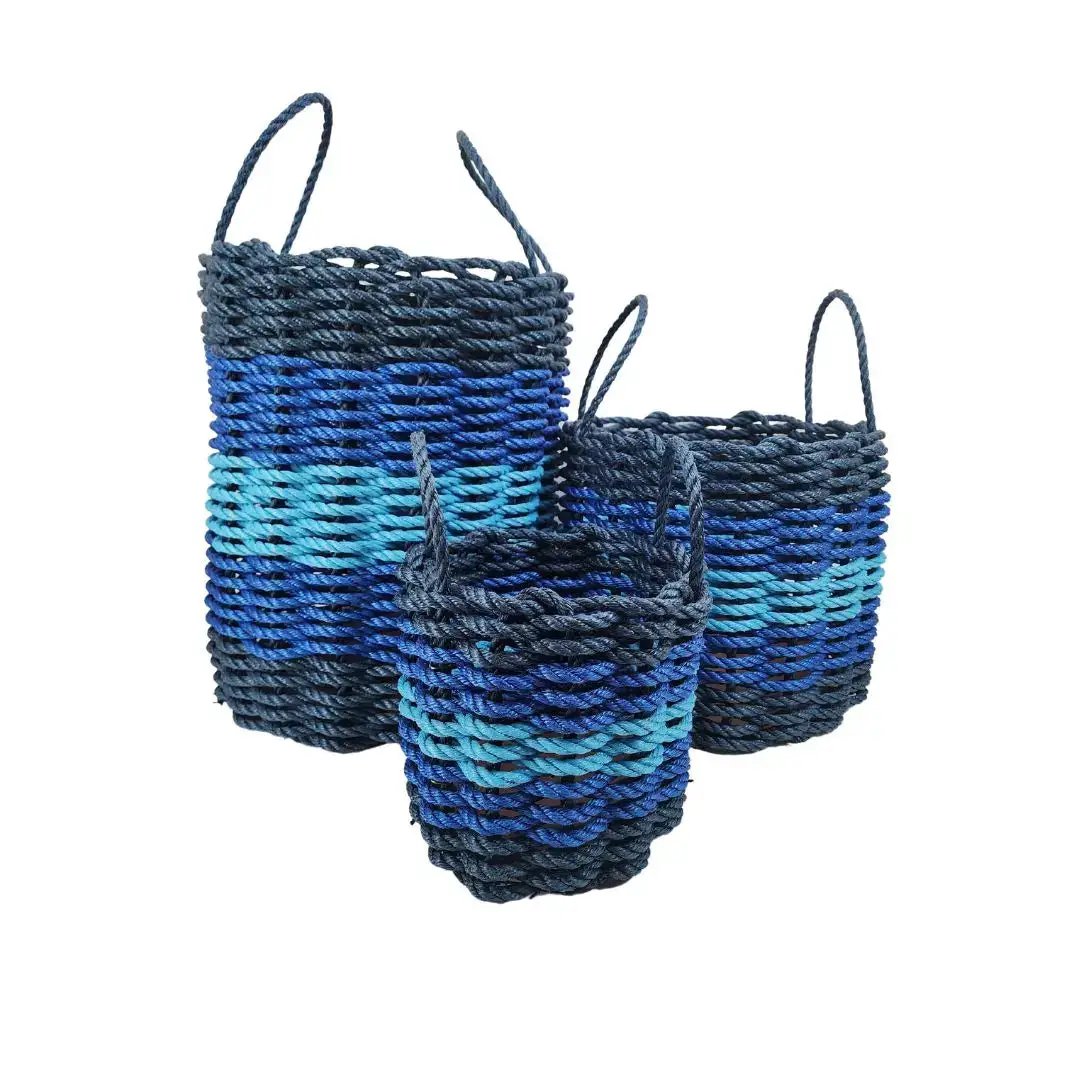 Five Stripe Rope Storage Basket Navy Blue set of 3 Little Salty Rope on Tampa Home & Garden Store