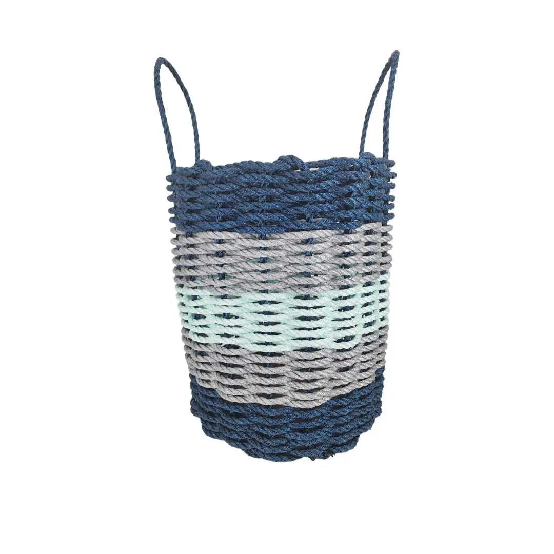Five Stripe Rope Basket Navy Light Gray Seafoam handmade by Little Salty Rope on Tampa Home & Garden Store