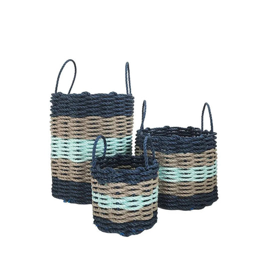 Five Stripe Rope Storage Basket Navy, Tan and Seafoam - Tampa Home & Garden Store