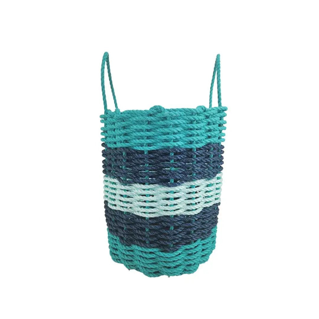 Five Stripe Rope Storage Basket handmade in teal navy seafoam with handles Little Salty Rope on Tampa Home & Garden Store