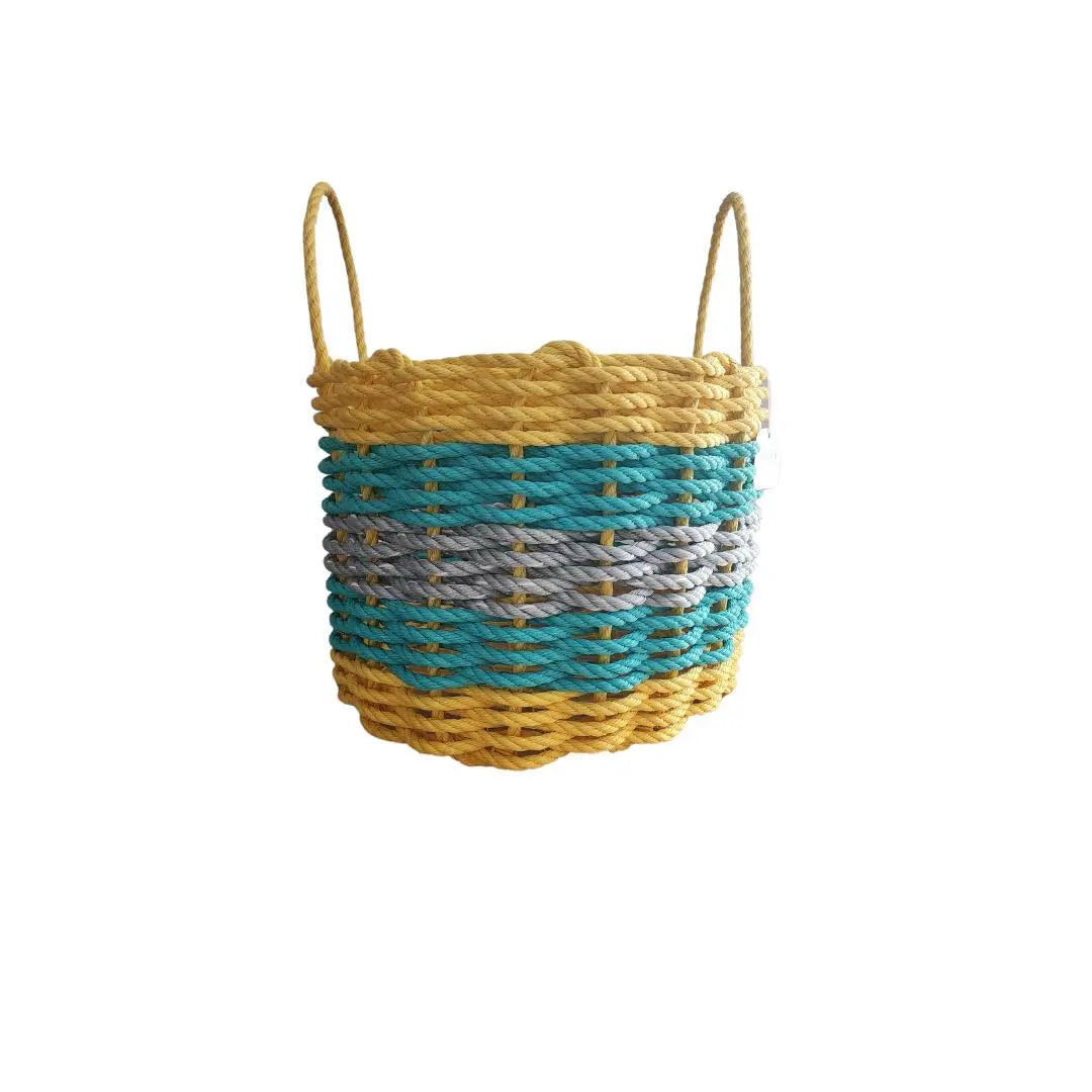 Five Stripe Rope Storage Basket Yellow, Teal & Gray