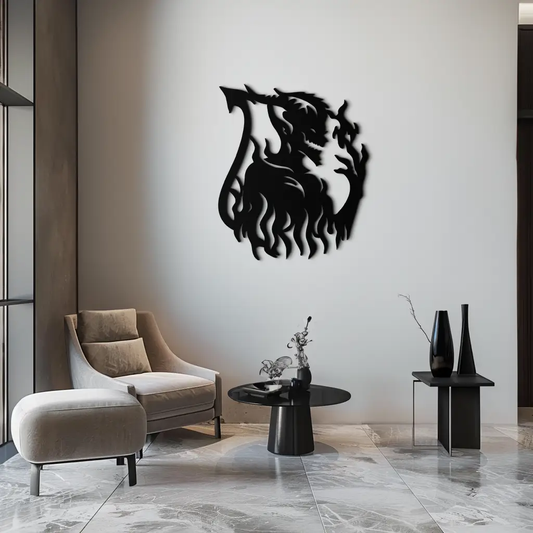 Flame Demon Silhouette Metal Wall Art – Fiery Devil Design for Bold Interiors- KAF690 - Tampa Home & Garden Store