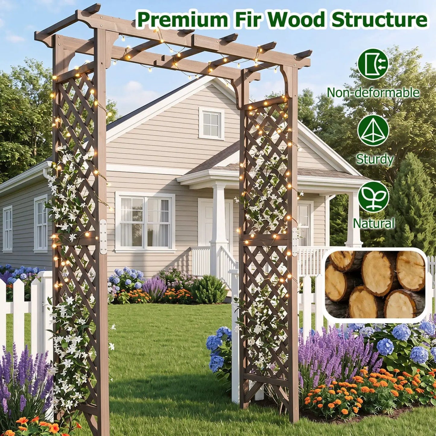 Garden Arch with Gate 85 Inch Wood for Plants
