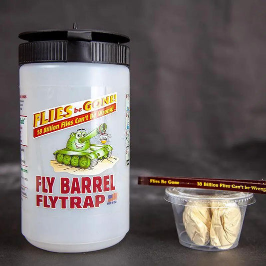 Fly Barrel Flytrap kit in white plastic bottle with black cap Grow Organic outdoor pest control on Tampa Home & Garden Store
