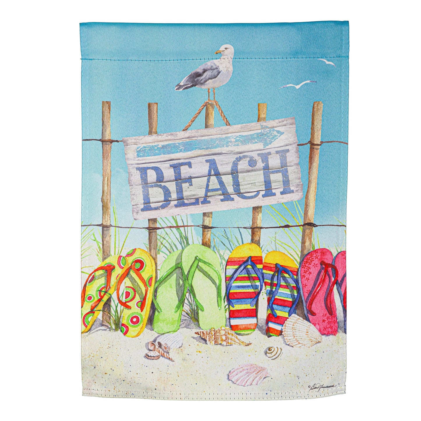 Flip Flops on the Beach Suede House Flag - Tampa Home & Garden Store