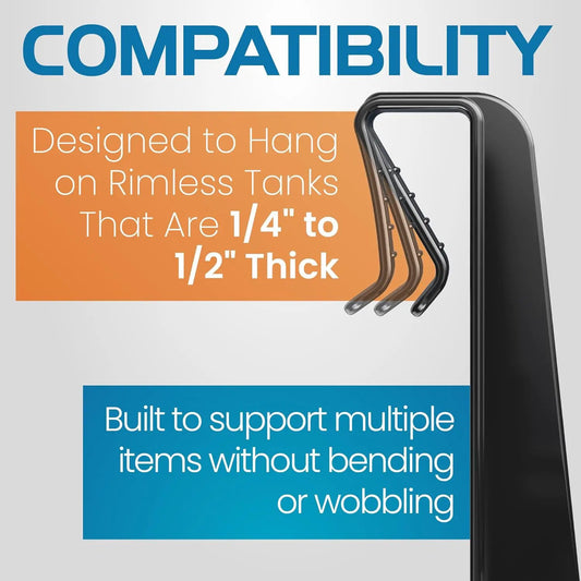 Tank Buddy Workspace Tray for Rimless Aquariums, three black metal brackets shown on Tampa Home & Garden Store