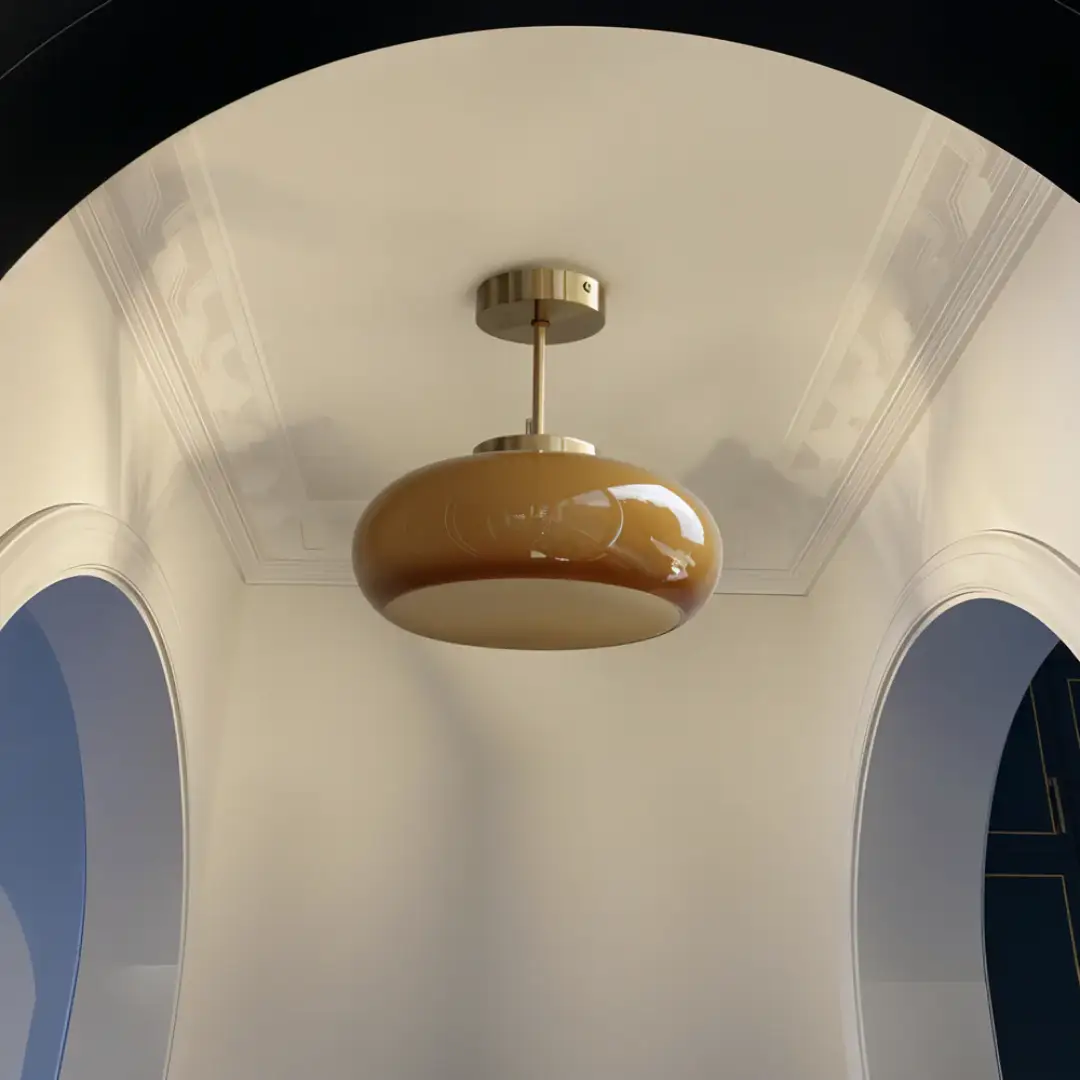 Vintage Glass LED Ceiling Light 12W Flush Mount with amber glass shade and brass finish on Tampa Home & Garden Store