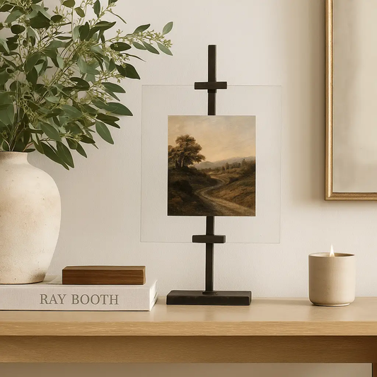 Floating 8x10 Picture Frame with tempered glass and black metal stand by White Cliff Studio on Tampa Home & Garden Store