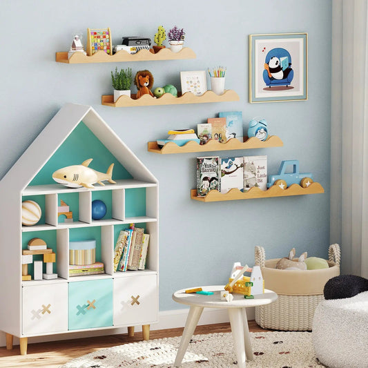 24 Inch Kids Bookshelf 4 Wall Ledge Shelves DirectDeals natural wood for children's room on Tampa Home & Garden Store