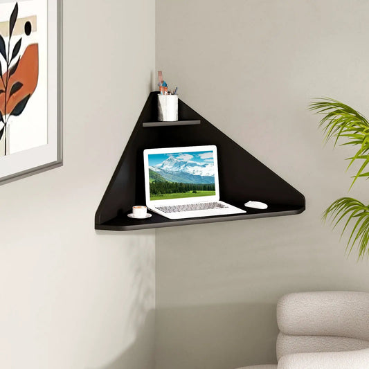 Floating triangular corner desk with shelf in black by DirectDeals on Tampa Home & Garden Store