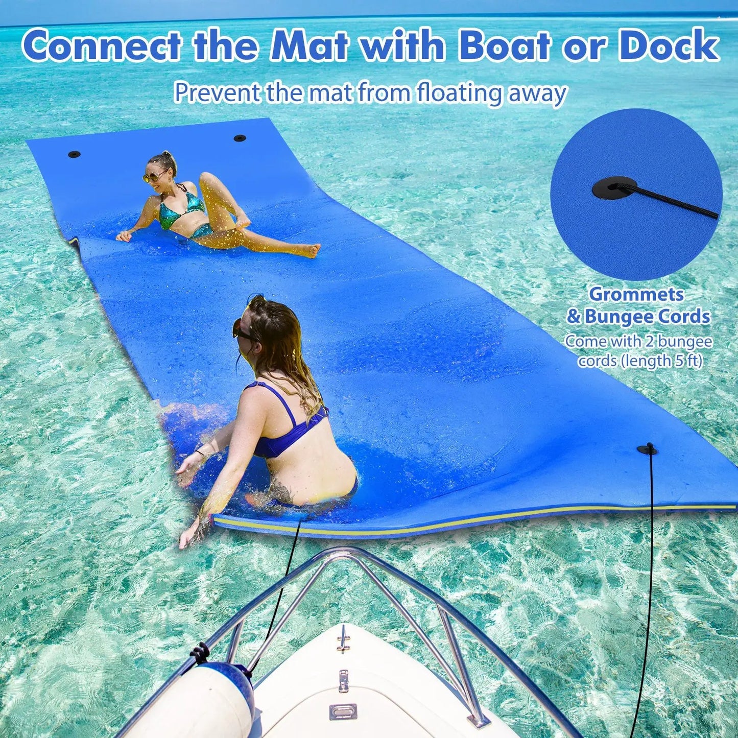 3-layer water pad foam mat blue for lakes and pools with grommets on Tampa Home & Garden Store