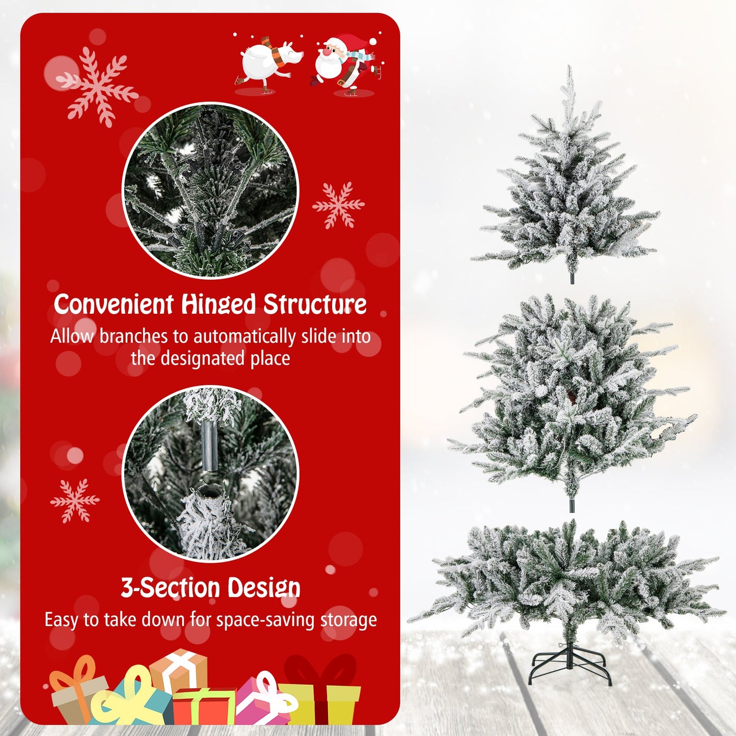 7 ft flocked artificial Christmas tree by DirectDeals with 8 lighting modes and multi-color LEDs, hinged 3-section design on Tampa Home & Garden Store