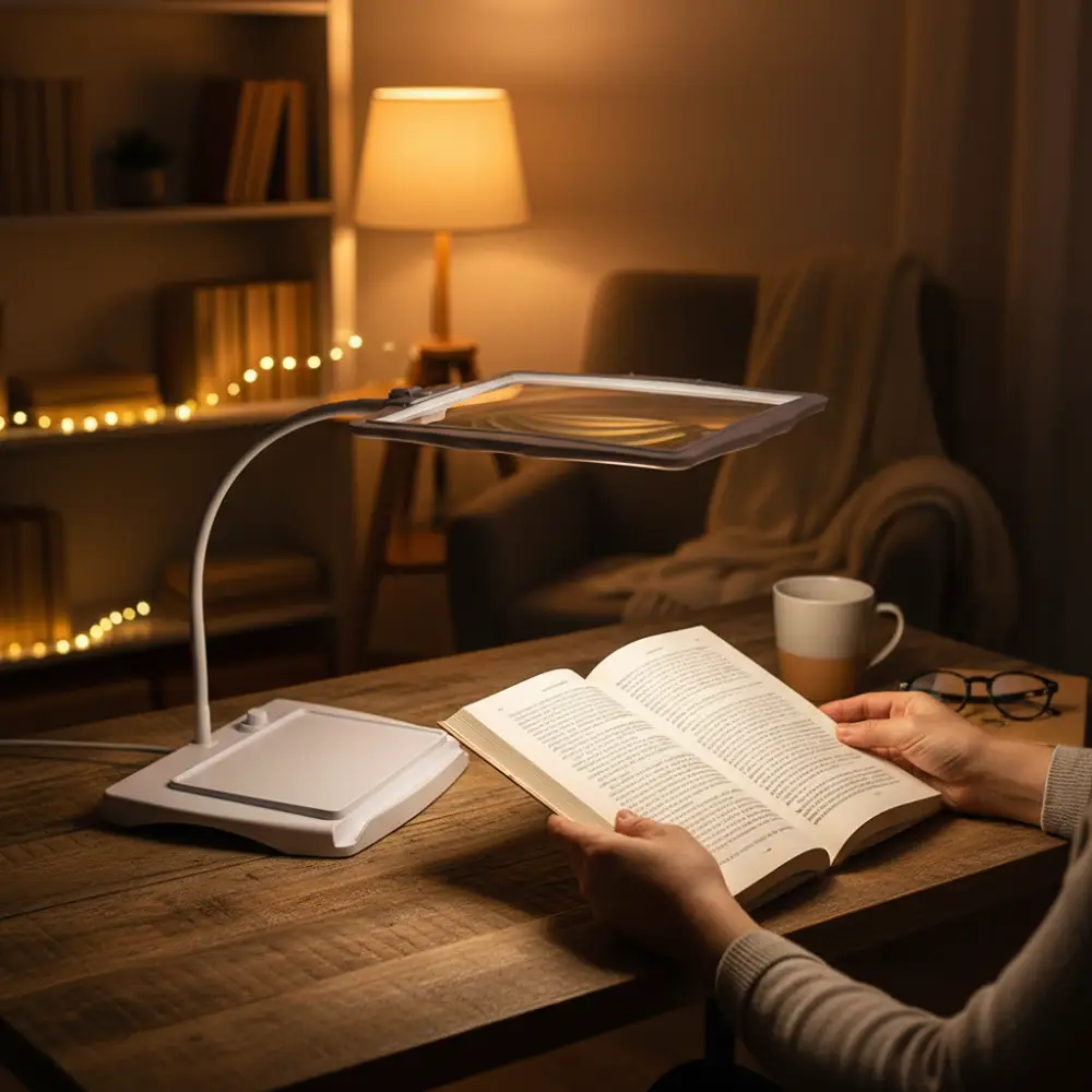 LED floor lamp with 3x magnifying lens and adjustable arm, white finish on Tampa Home & Garden Store