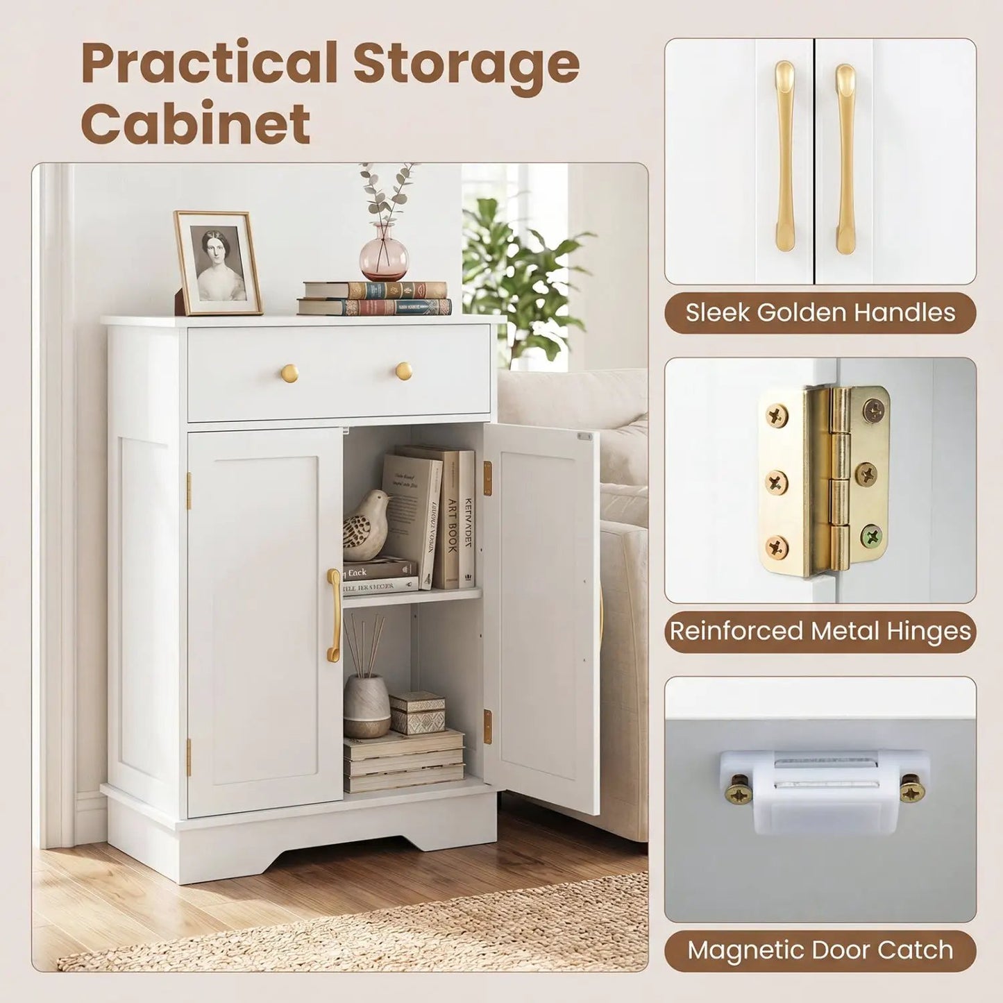 Floor Storage Cabinet With Drawer and Shelves