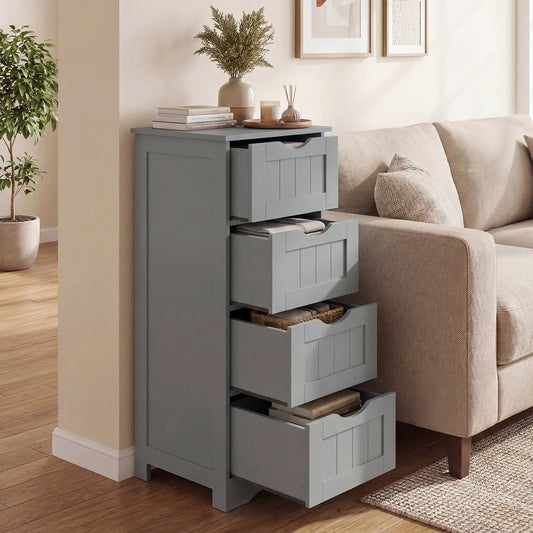 4-drawer floor cabinet in blue-gray with anti-toppling device for living room storage on Tampa Home & Garden Store