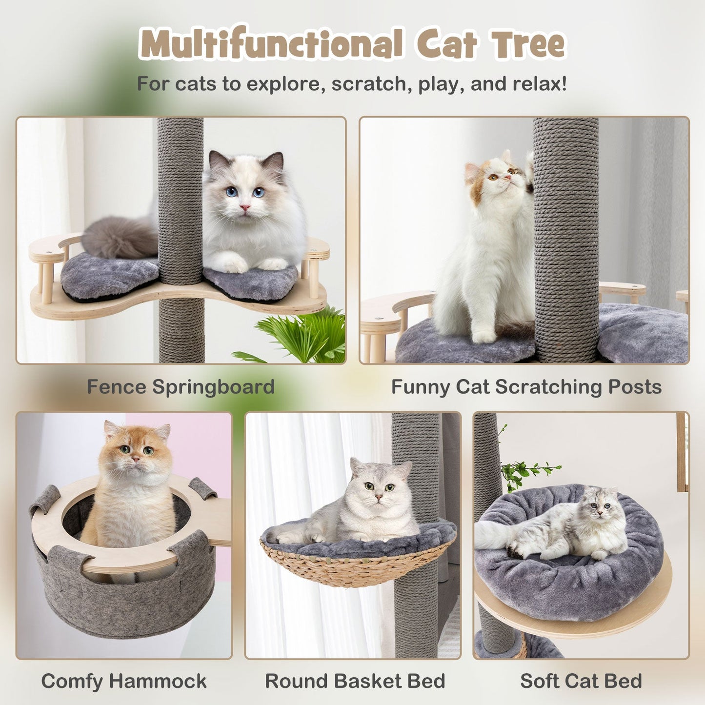 Floor to Ceiling Cat Tree adjustable height with rope-wrapped post and cushioned perches on Tampa Home & Garden Store