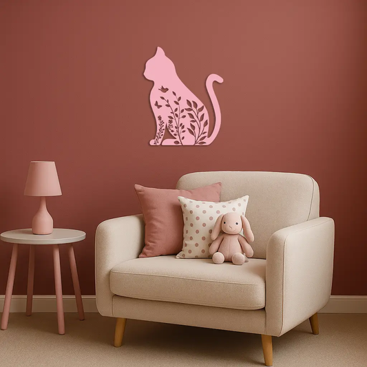 Girl Power metal wall art pink floral cat silhouette Enova Art on Tampa Home & Garden Store