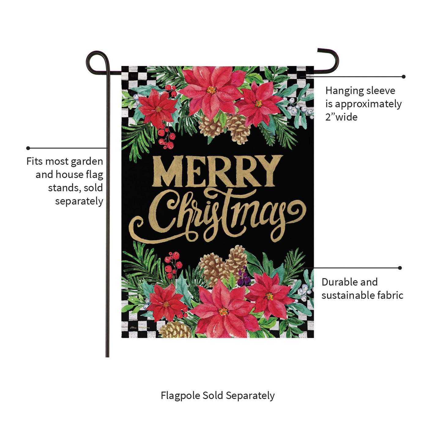 Floral Checkered Merry Christmas Suede Garden Flag - Tampa Home & Garden Store