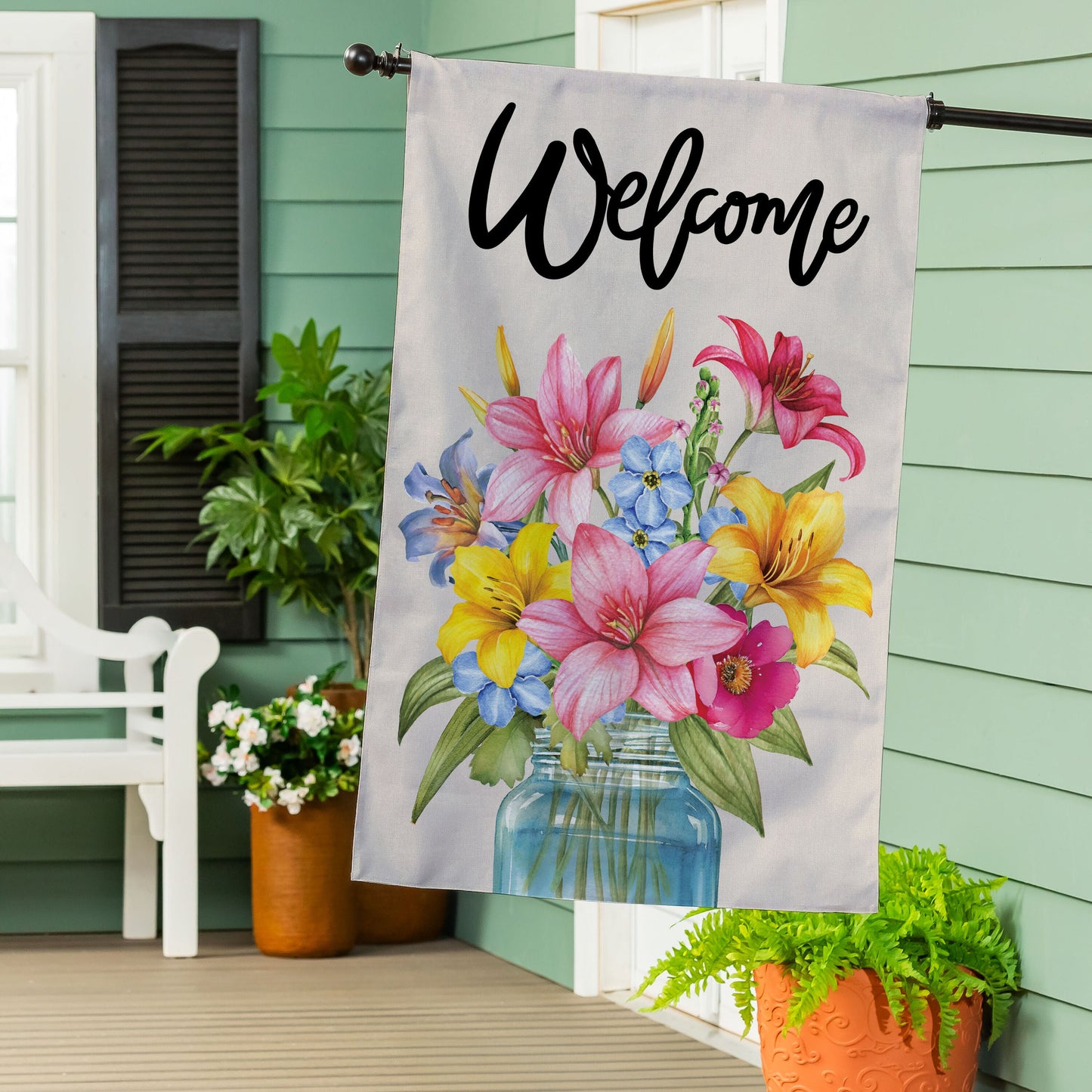 Floral Jar Welcome Burlap House Flag - Tampa Home & Garden Store