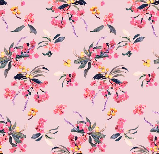 Floral Loquat Wallpaper soft pink with blossoms and leaves Samantha Santana Creative on Tampa Home & Garden Store