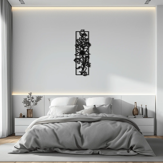 Floral panel metal wall art in black, modern decorative sculpture for home and office on Tampa Home & Garden Store