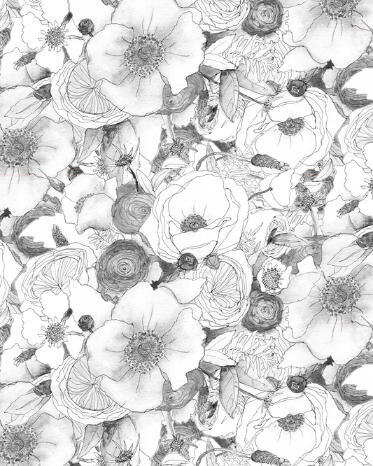 Floral Reverie wallpaper in black and white by Samantha Santana Creative on Tampa Home & Garden Store