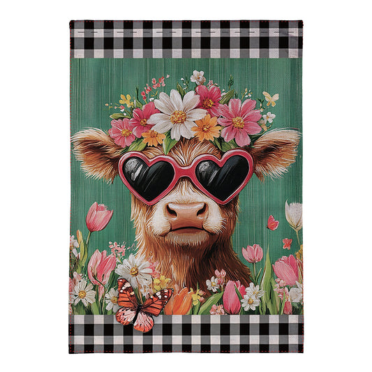 Floral Sunglasses Highland Cow Burlap Garden Flag - Tampa Home & Garden Store