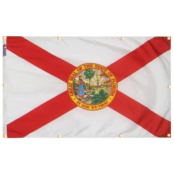 Florida flag with grommets along edges, state seal center, wall-hanging Flagman of America on Tampa Home & Garden Store