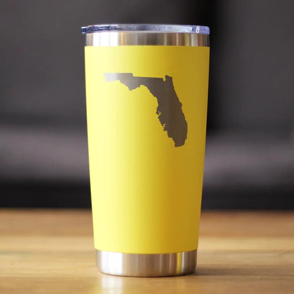 Florida State Outline Insulated Tumbler yellow stainless steel with clear sliding lid on Tampa Home & Garden Store