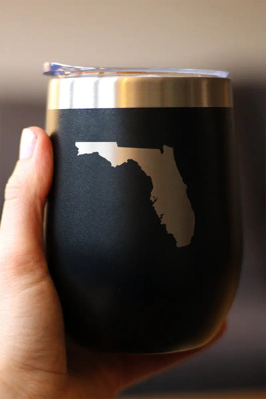 Wine tumbler bevvee Florida State Outline with Lid, black matte 12oz state silhouette on Tampa Home & Garden Store