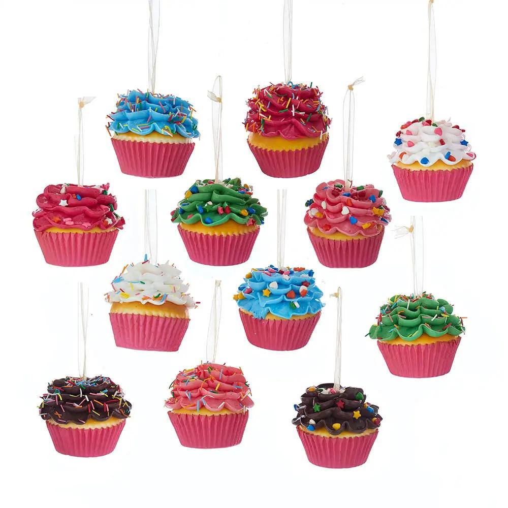 Flower Cupcake Ornament set in pink wrappers with colorful frosting and sprinkles, hanging on Tampa Home & Garden Store