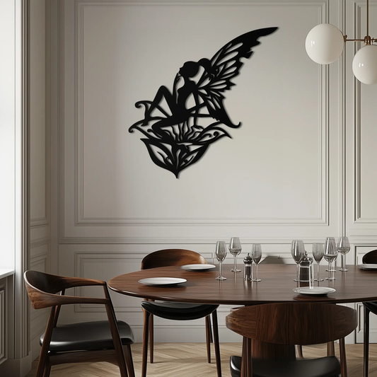 Flower Fairy Silhouette Metal Wall Art in black, modern Enova Art wall decor for girls on Tampa Home & Garden Store