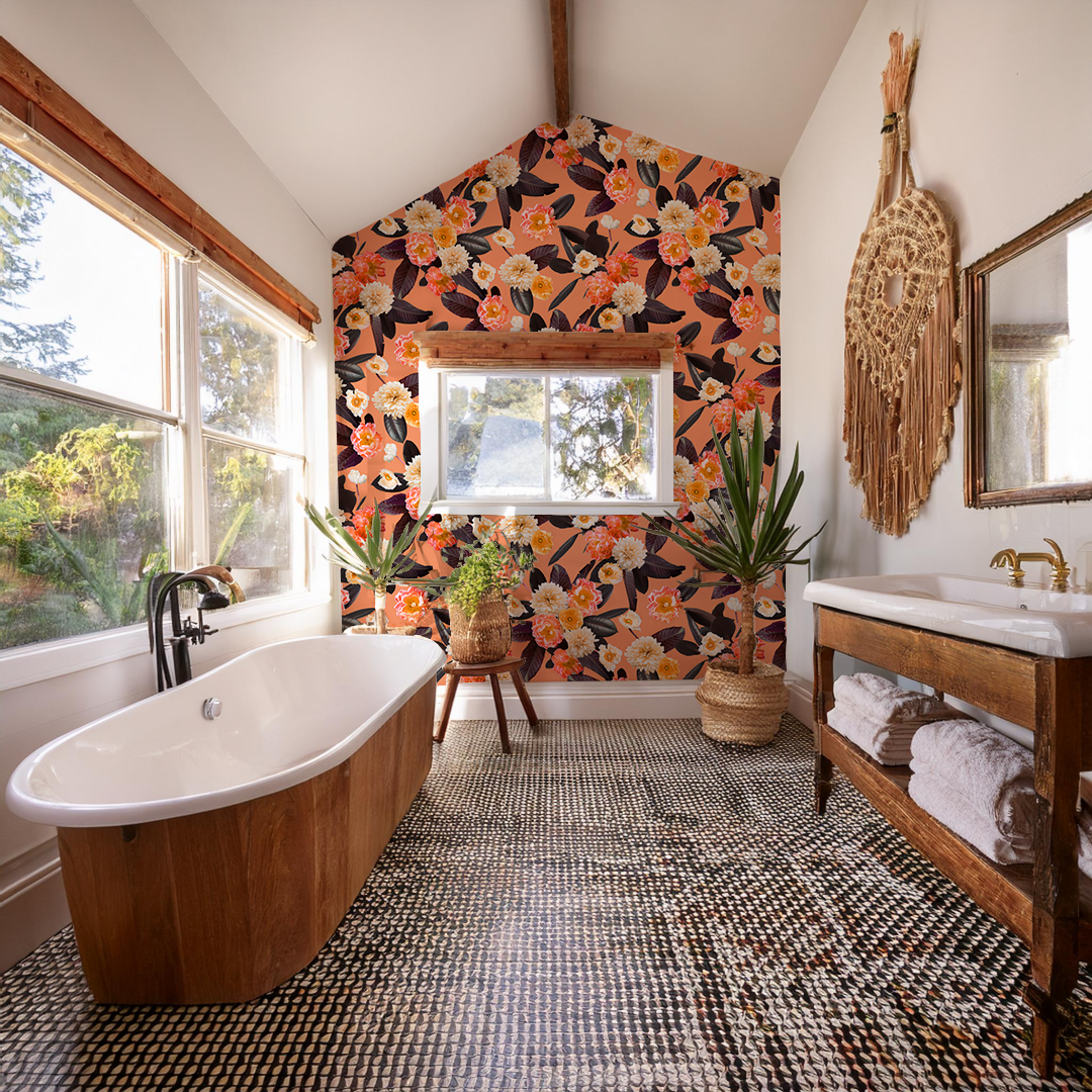 Flower Party Wallpaper, coral - Tampa Home & Garden Store