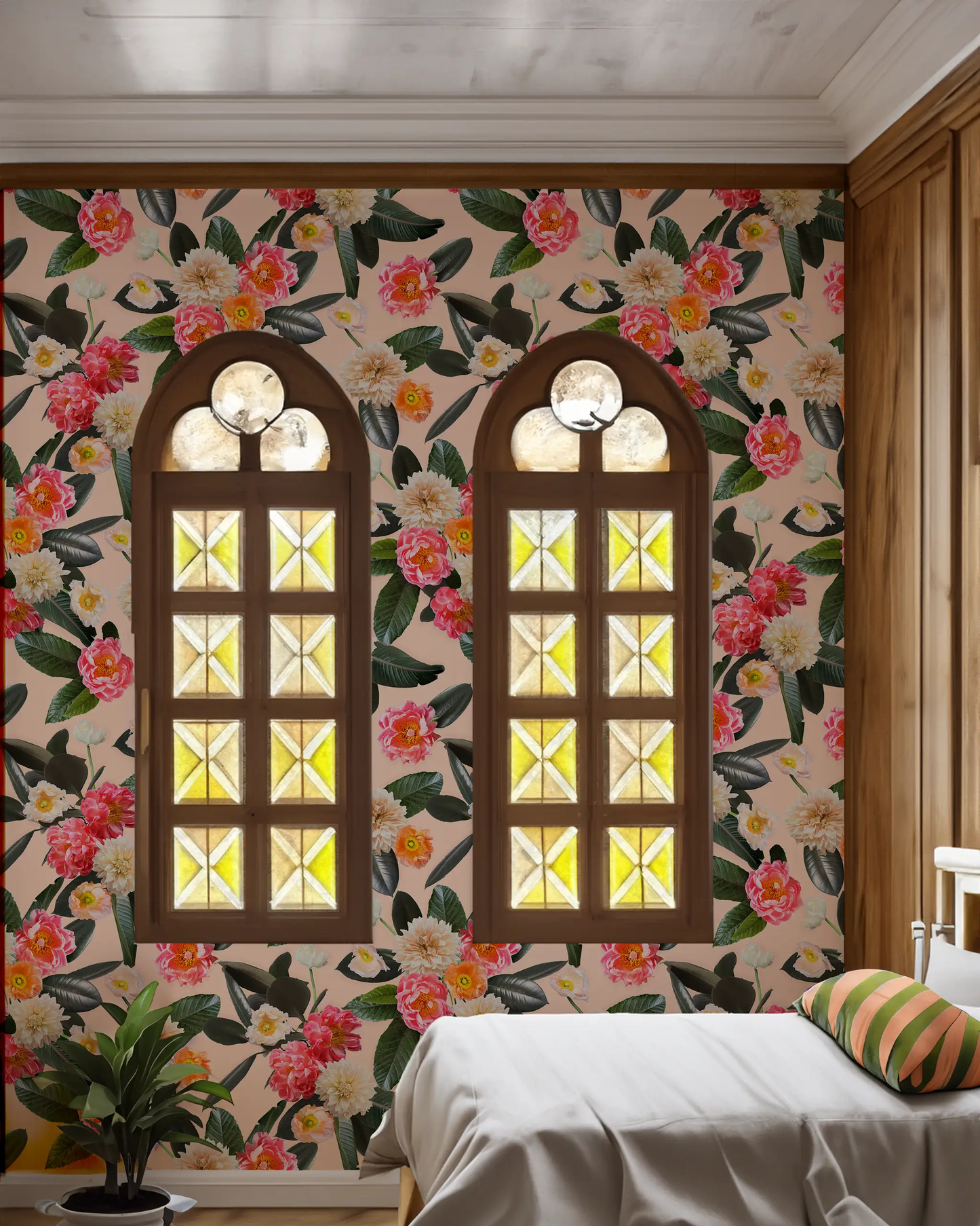 Flower Party Wallpaper, nude - Tampa Home & Garden Store