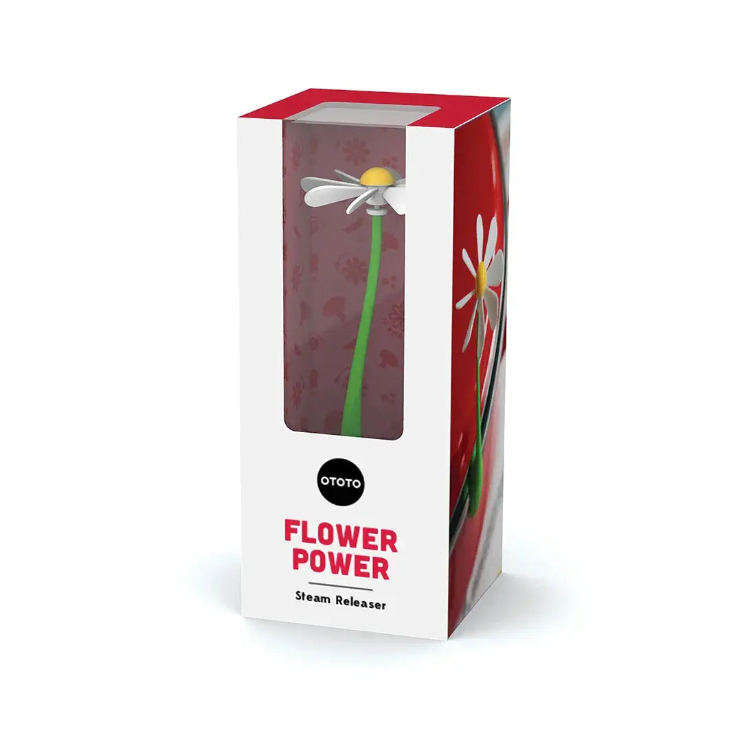 OTOTO Flower Power Steam Releaser in red/white packaging with a daisy flower and green stem on Tampa Home & Garden Store