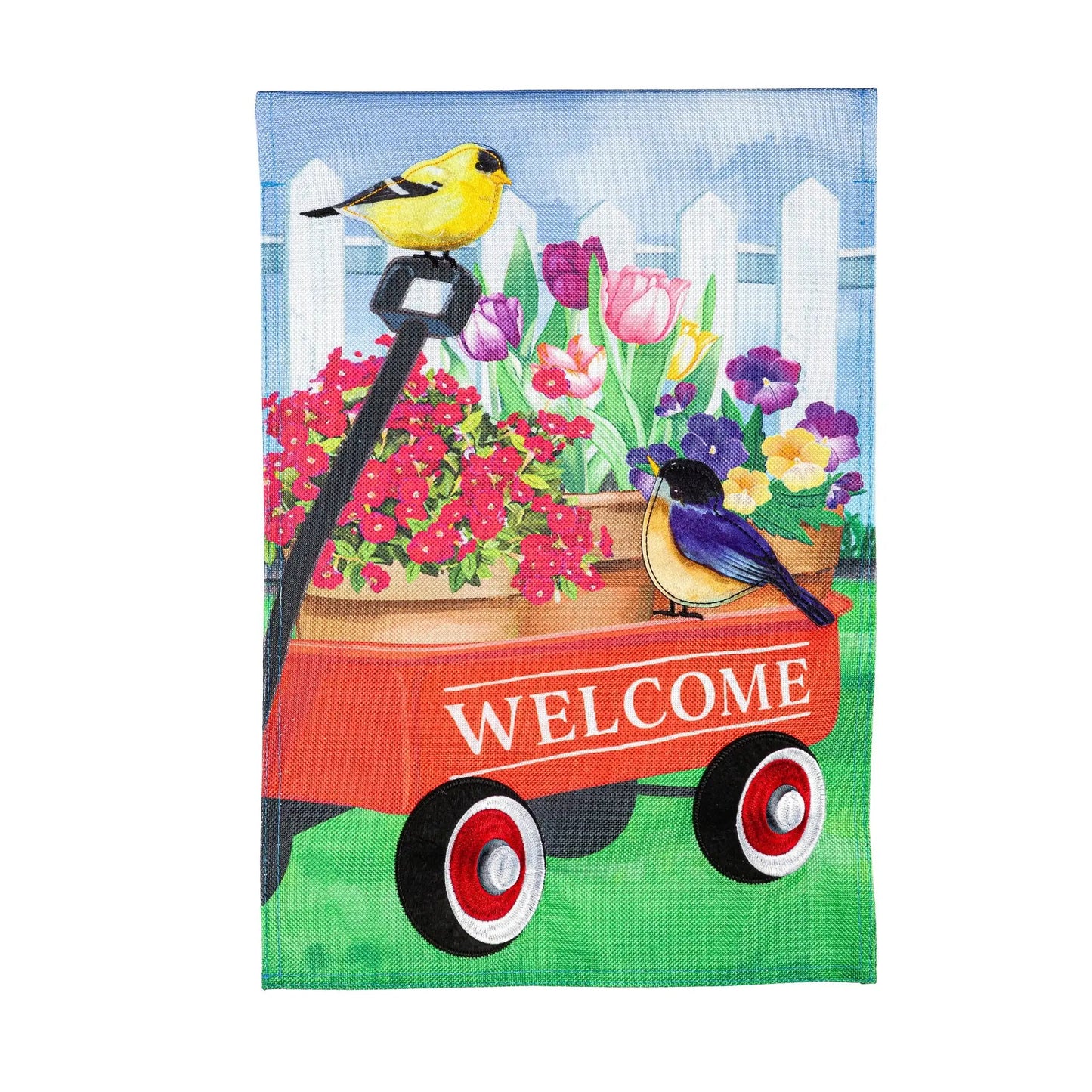 Flower Wagon Burlap House Flag - Tampa Home & Garden Store