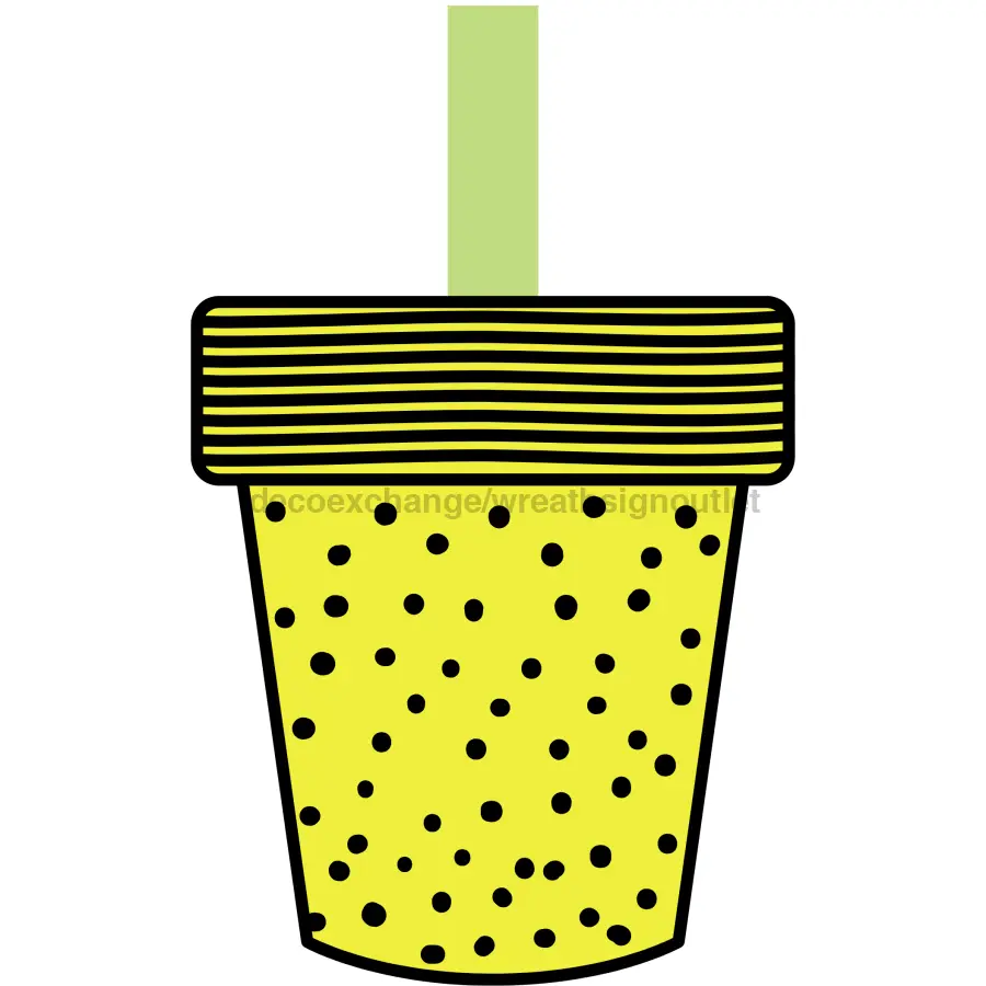 22-inch Flower Pot Wreath door hanger yellow polka-dot pot with black striped rim DecoExchange on Tampa Home & Garden Store