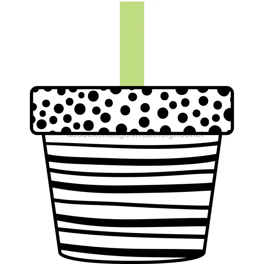 Door Hanger Flower Wreath Pot sign, black-white striped pot with mint green stem DecoExchange on Tampa Home & Garden Store