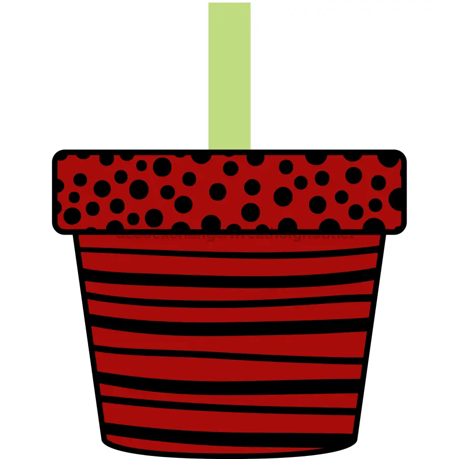 Flower pot door hanger: red striped planter with dotted rim and lime stem on Tampa Home & Garden Store