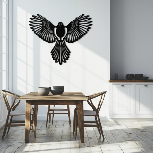 Flying Bird Metal Wall Art black silhouette, modern minimalist wall decor on white wall on Tampa Home & Garden Store