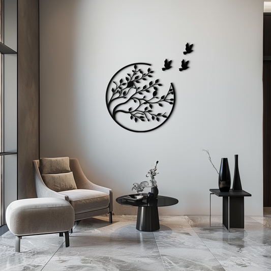 Flying Birds from Branch Metal Wall Art – Nature-Inspired Silhouette Steel Decor for Elegant Interiors- KAF343 - Tampa Home & Garden Store