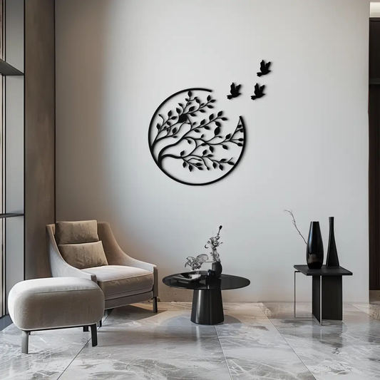 Flying Birds from Branch Metal Wall Art – Nature-Inspired Silhouette Steel Decor for Elegant Interiors- KAF343 - Tampa Home & Garden Store