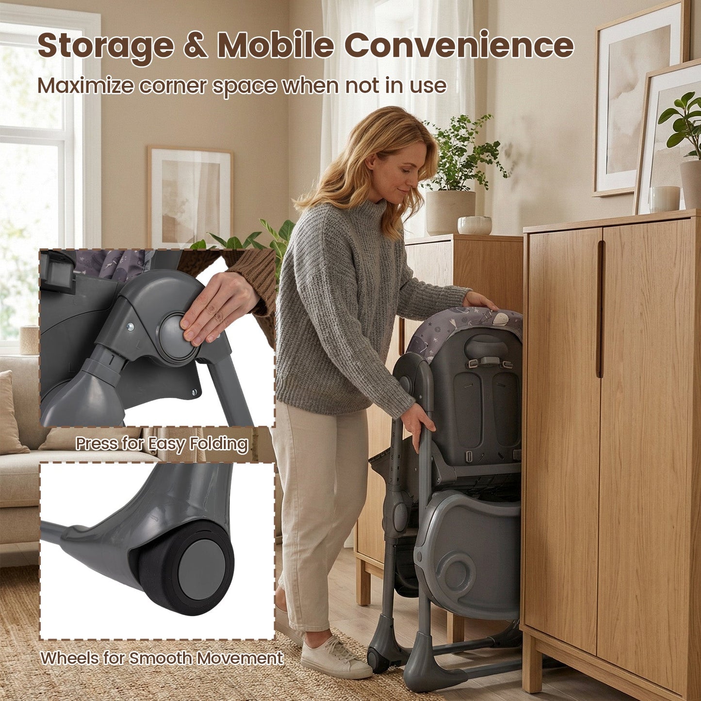 Foldable High Chair with Detachable Gray Cushion by DirectDeals, for babies and toddlers on Tampa Home & Garden Store