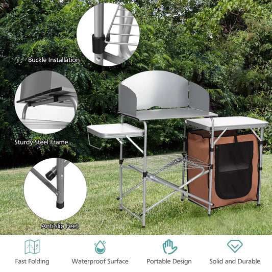 Foldable outdoor BBQ table by DirectDeals with windscreen and sturdy steel frame on Tampa Home & Garden Store