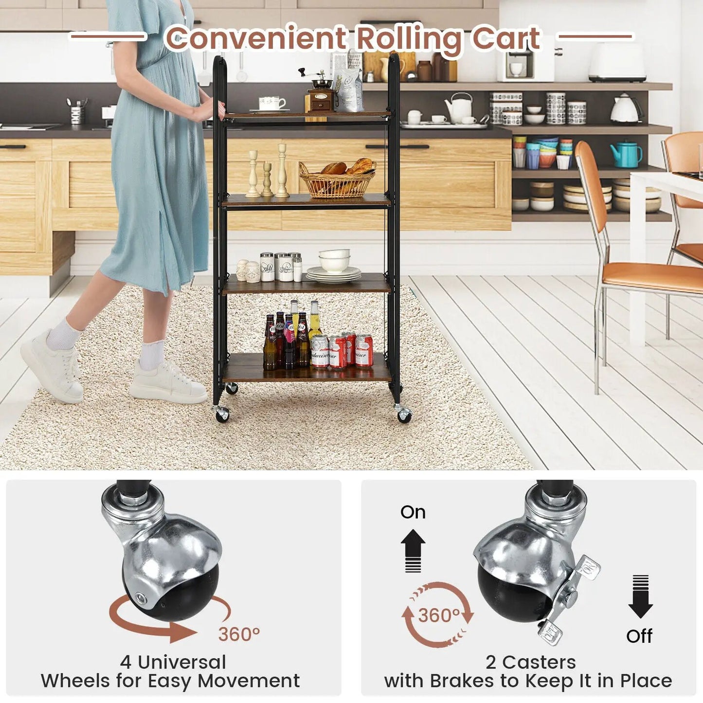 Foldable rolling cart with storage shelves, black frame, DirectDeals cart, Tampa Home & Garden on Tampa Home & Garden Store