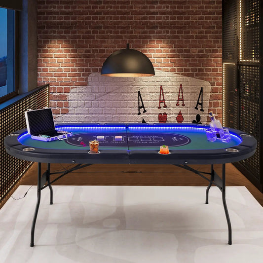 Foldable 10-Player Poker Table LED edge lighting blue glow DirectDeals Flip Multi-Game Tables on Tampa Home & Garden Store