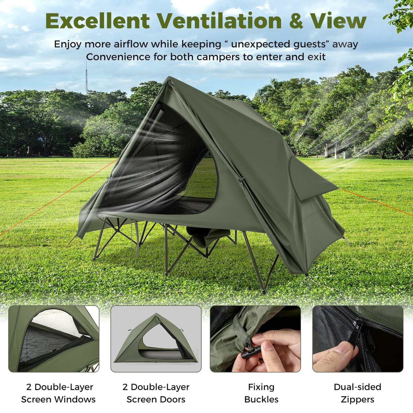 GemGear Foldable 2-Person Camping Cot Tent with Pop-up Shelter, green on Tampa Home & Garden Store