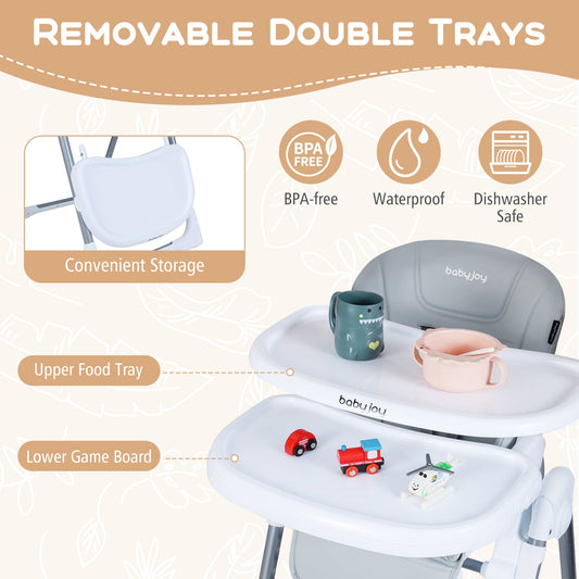 Foldable Baby High Chair with Adjustable Height and Relining Seat - Tampa Home & Garden Store