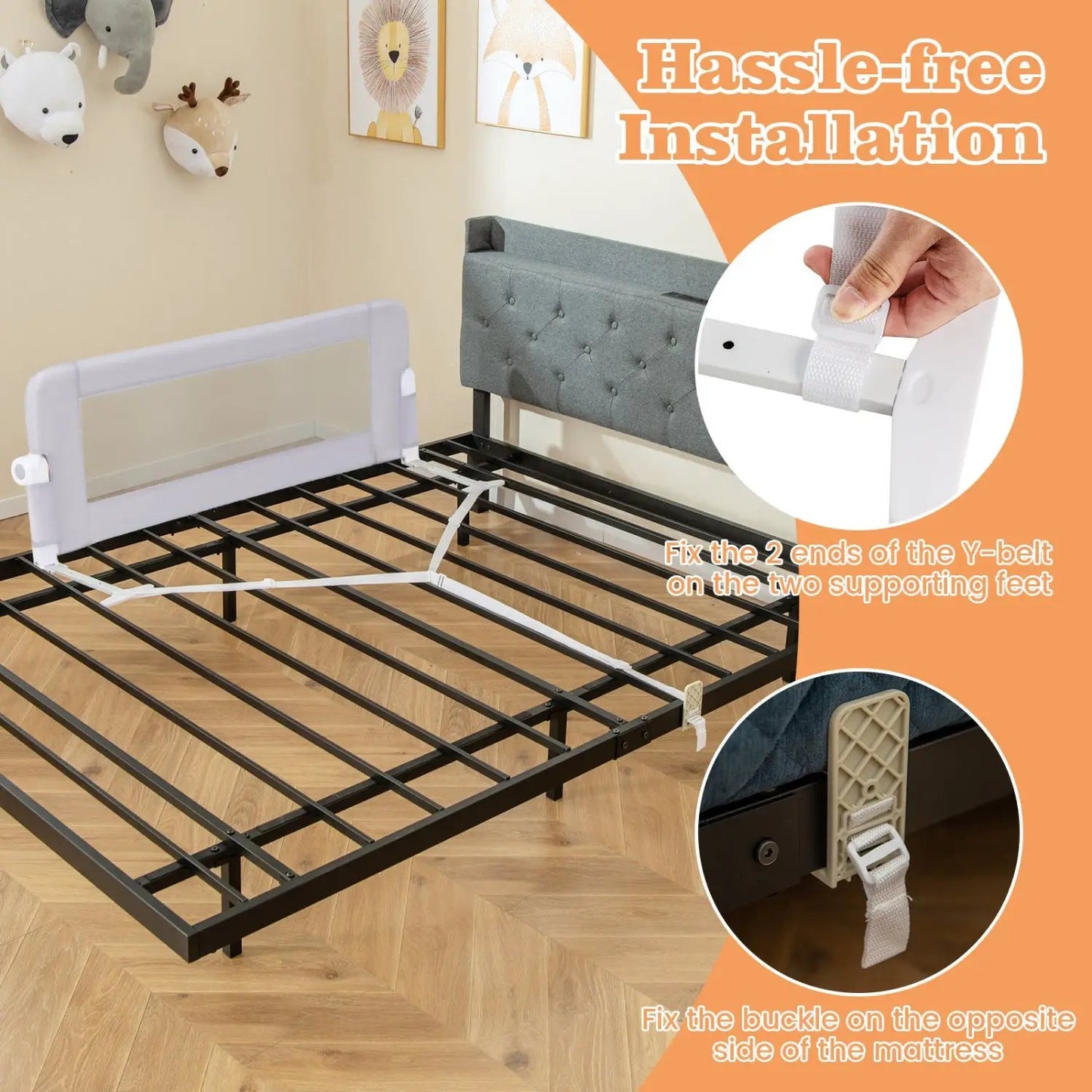 Foldable Bed Rail with Swing Down Design Gray