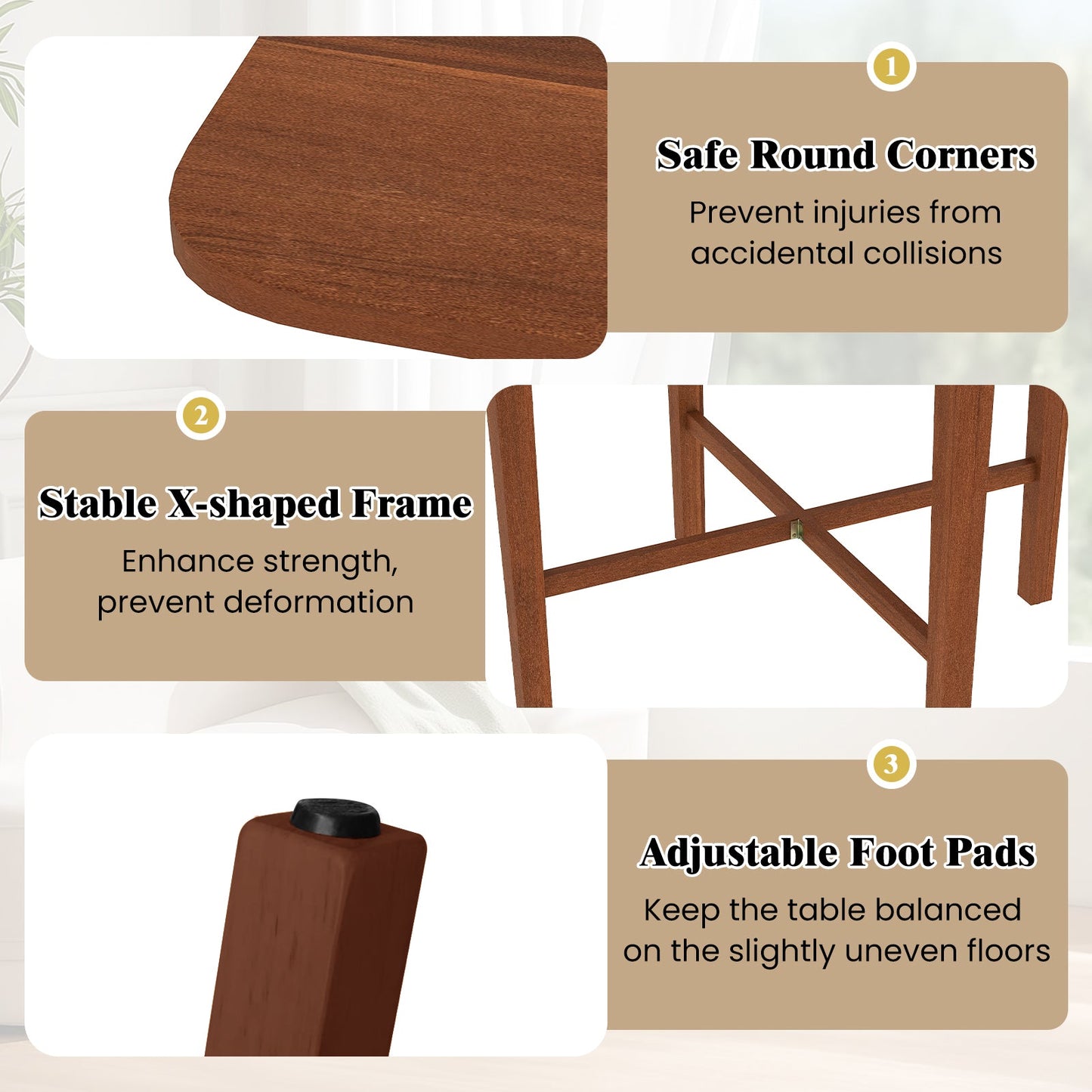 Foldable Dining Table for 2-4 People with Rubber Wood Legs for Small Space